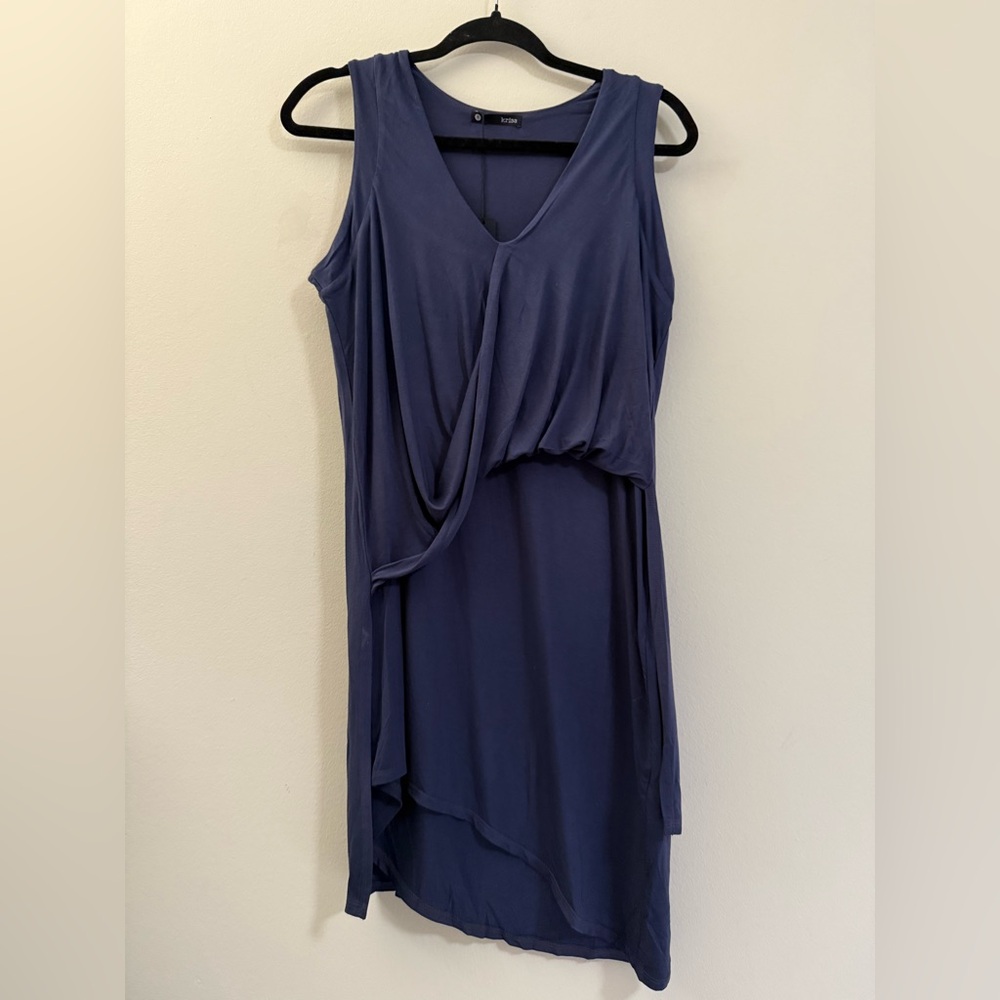 NWT Krisa x Revolve‎ Draped Asymmetrical Mini Dress in Navy Blue - S